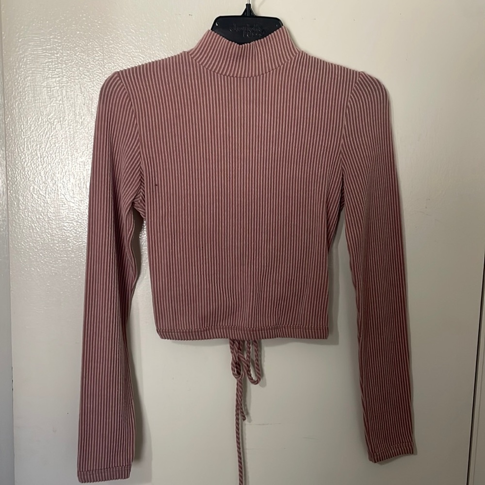 Lazy Sundays turtle long sleeve with lace up back, crop size small and pink
